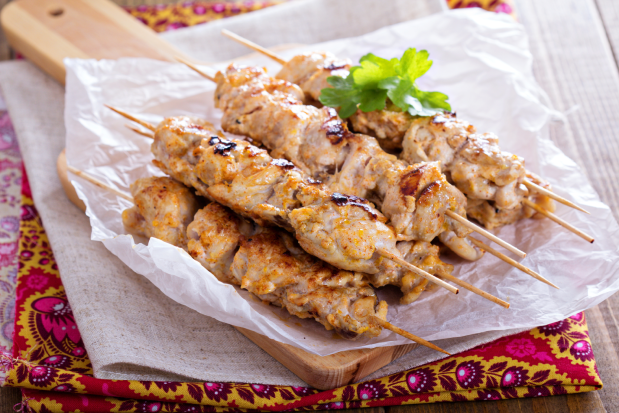 Marinated chicken skewers